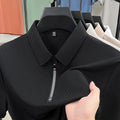 Men's Business-Casual Stretchy Summer Ice-Silk Short-Sleeve Half-Zip Polo Shirt