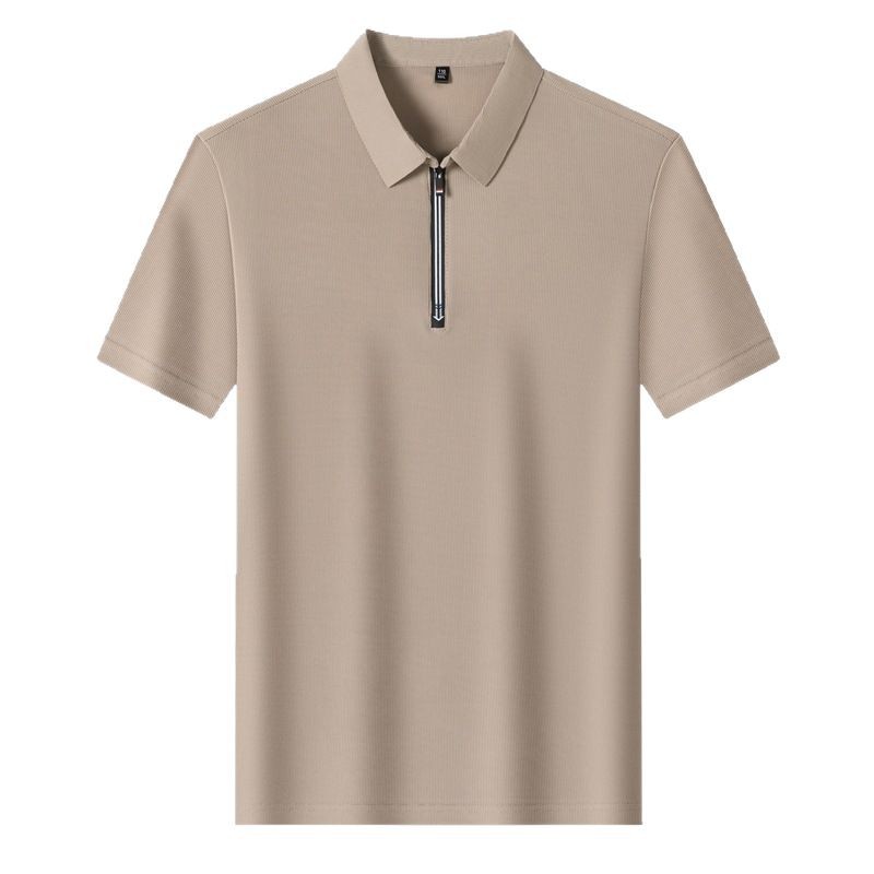 Men's Business-Casual Stretchy Summer Ice-Silk Short-Sleeve Half-Zip Polo Shirt
