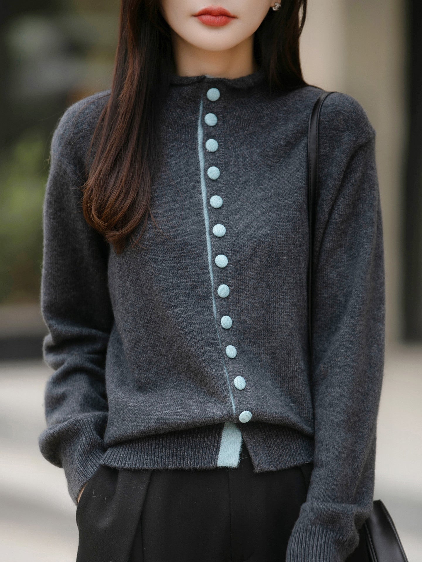 Old Money Style Color-Block Knitted Cardigan Womens Chic Contrasting Color Sweater Coat