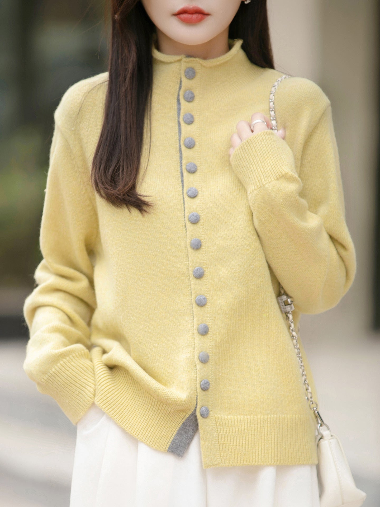 Old Money Style Color-Block Knitted Cardigan Womens Chic Contrasting Color Sweater Coat