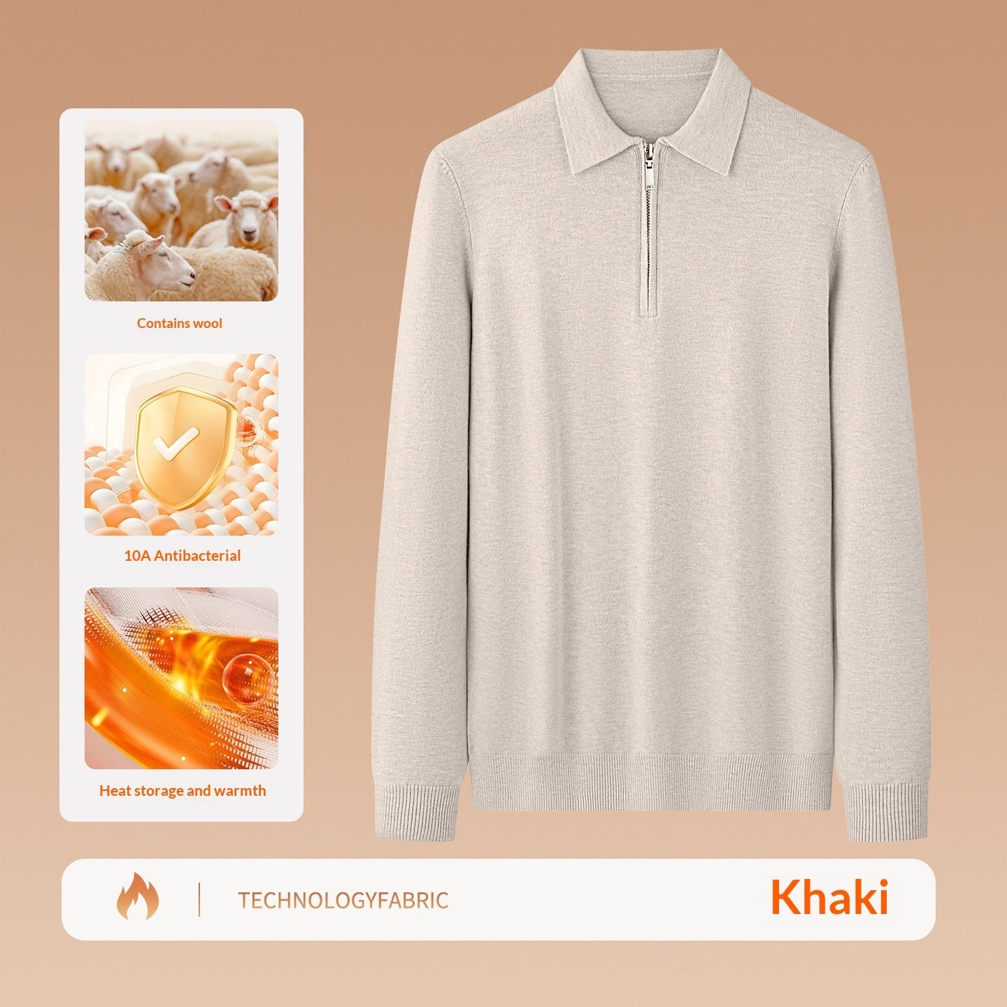 Wool Modal Sweater Men's Zip-Up Top