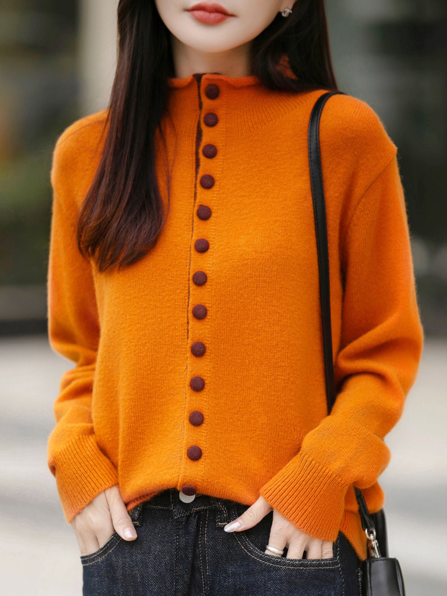 Old Money Style Color-Block Knitted Cardigan Womens Chic Contrasting Color Sweater Coat